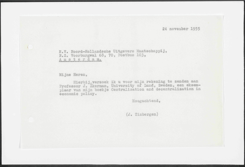 Letter to N.V. Noord-Hollandsche Uitgevers Maatschappij