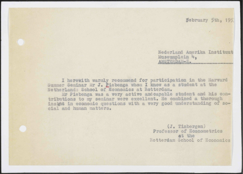 Letter to Nederland-Amerika Instituut