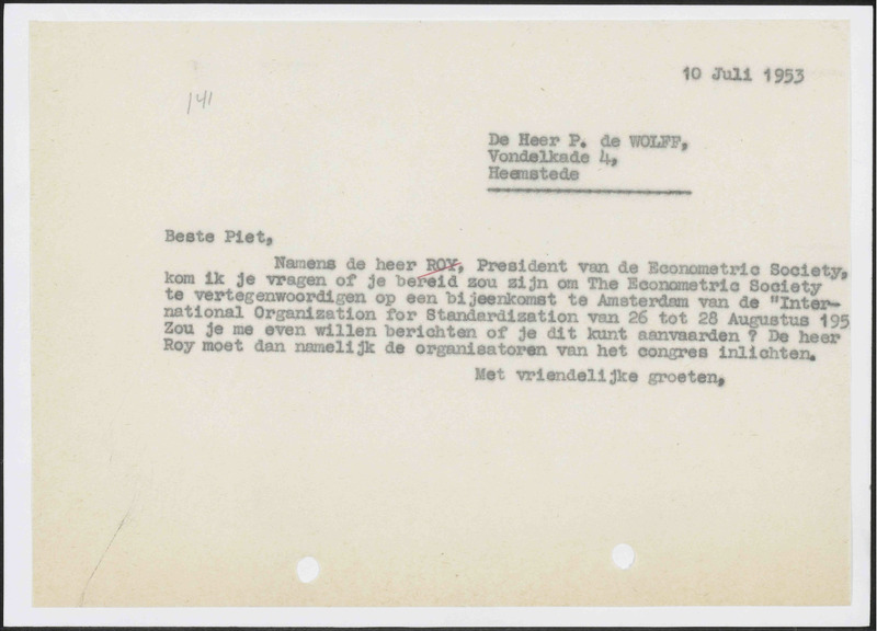 Letter to Piet de Wolff