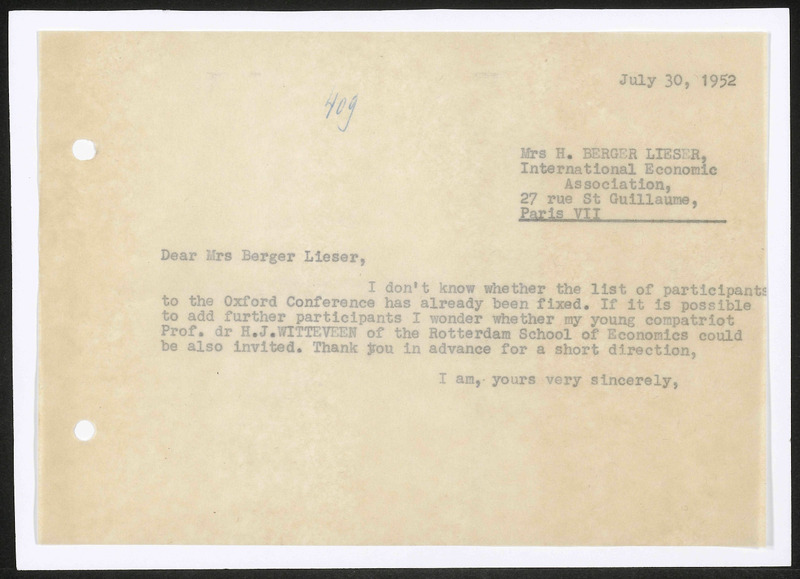 Letter to H. Berger Lieser