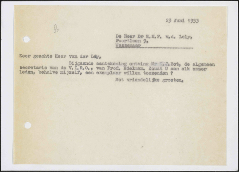 Letter to E.H.F. van der Lely