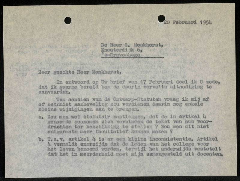 Letter to G. Monkhorst