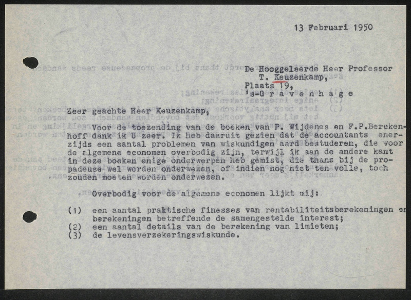 Letter to T. Keuzenkamp