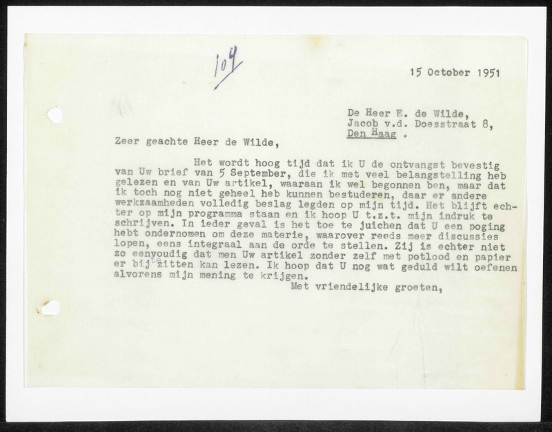 Letter to E. de Wilde