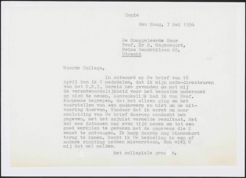 Letter to H. Wagenvoort