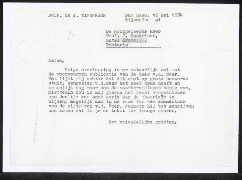 Letter to J. Goudriaan