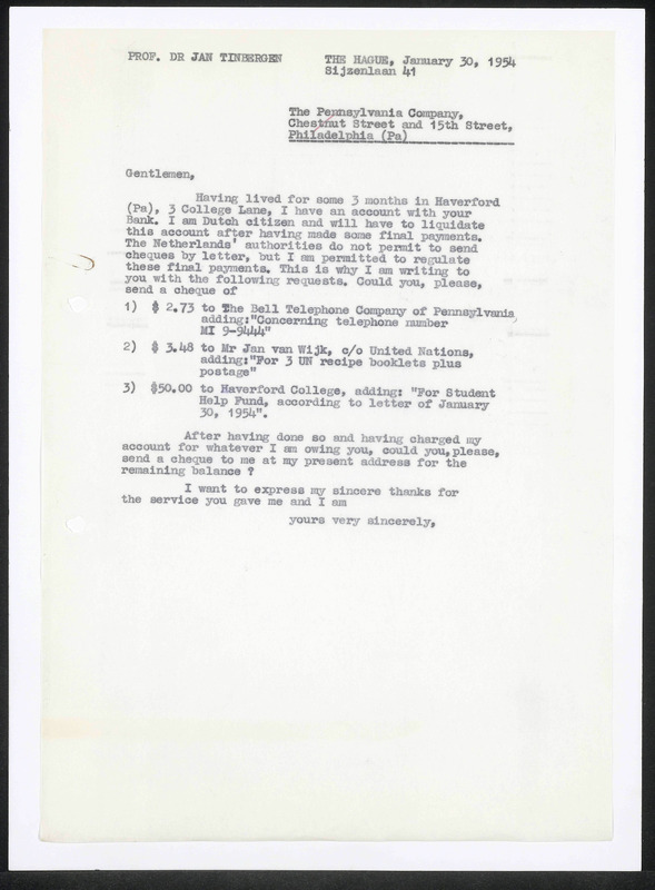 Letter to Pennsylvania Company