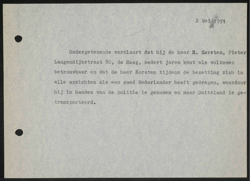Letter to H. Kersten