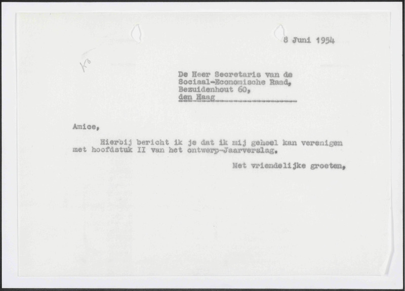 Letter to Sociaal-Economische  Raad, Den Haag