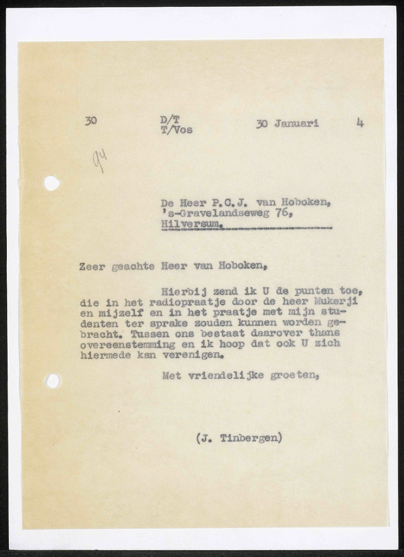 Letter to P.C.J. van Hoboken