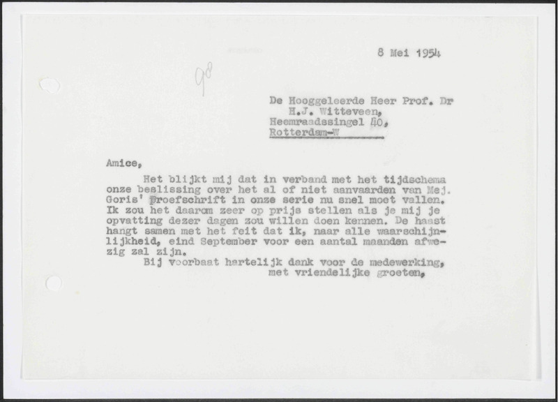 Letter to H.J. Witteveen