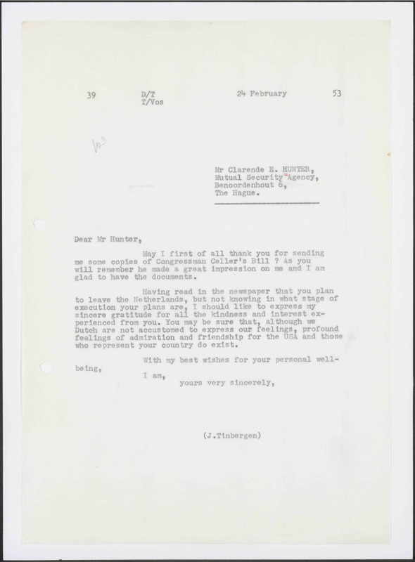 Letter to C.E. Hunter
