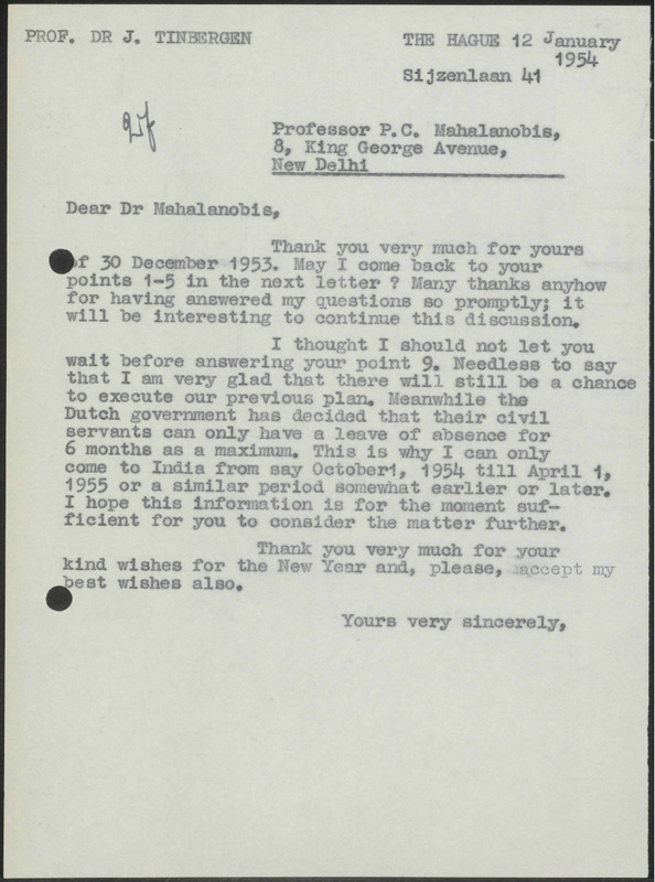 Letter to P.C. Mahalanobis