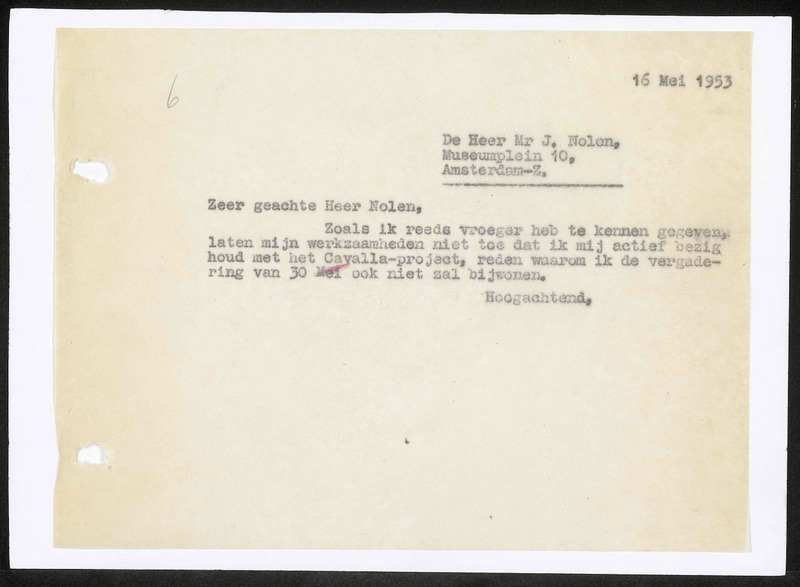 Letter to J. Nolen