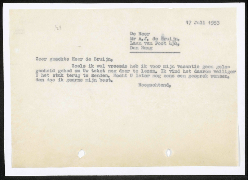 Letter to A.J. de Bruijn