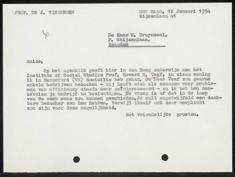 Letter to W. Bruynzeel