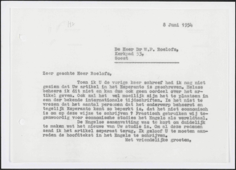 Letter to W.P. Roelofs