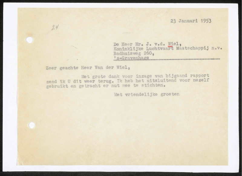 Letter to J. van der Wiel