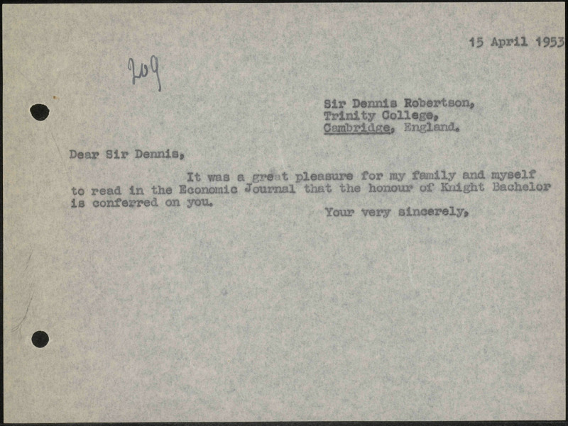 Letter to Dennis Robertson