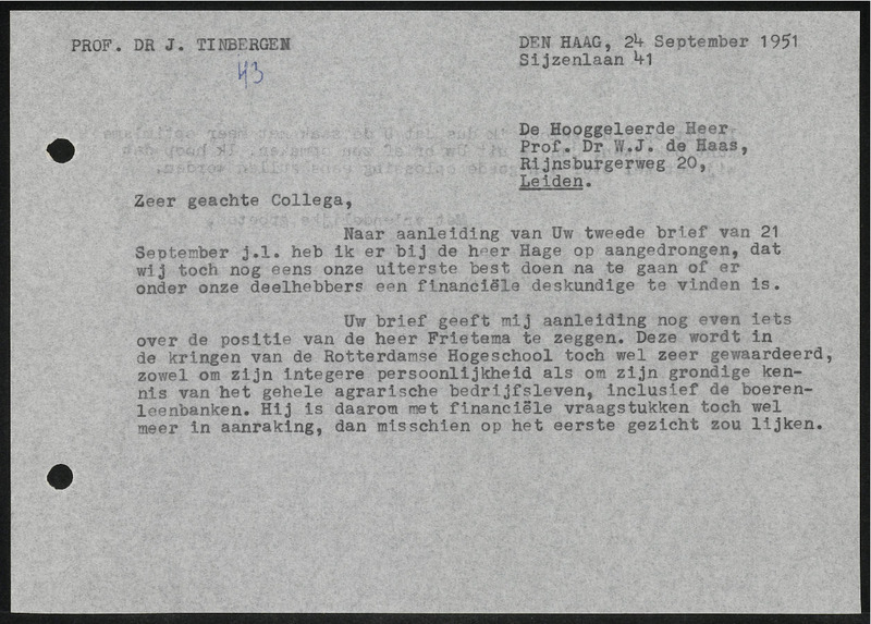 Letter to W.J. de Haas
