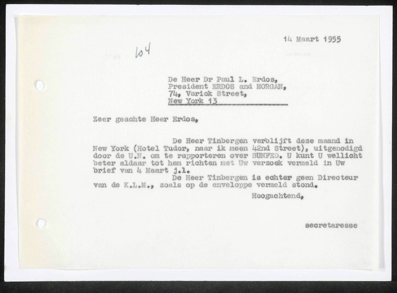 Letter to P.L. Erdos