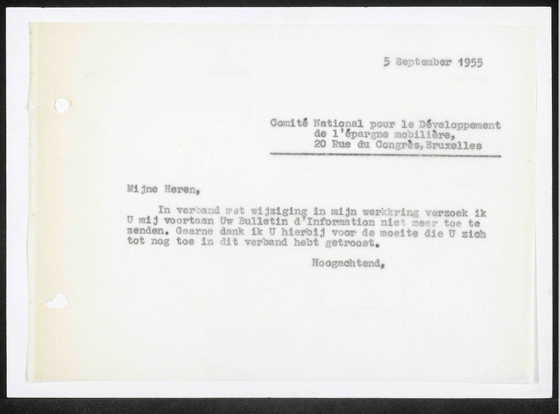 Letter to Comité National pour le Développment de l'épargne mobilière