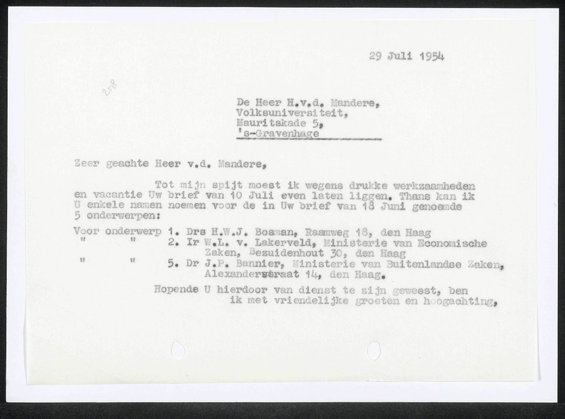 Letter to H.Ch.G.J. van der Mandere