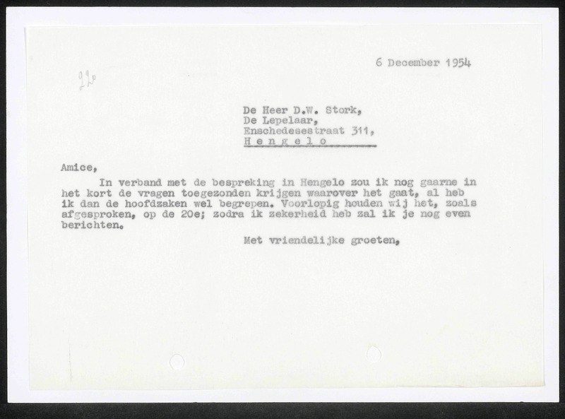 Letter to D.W. Stork