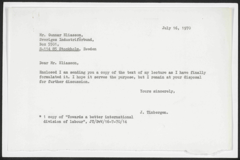 Letter to Gunnar Eliasson