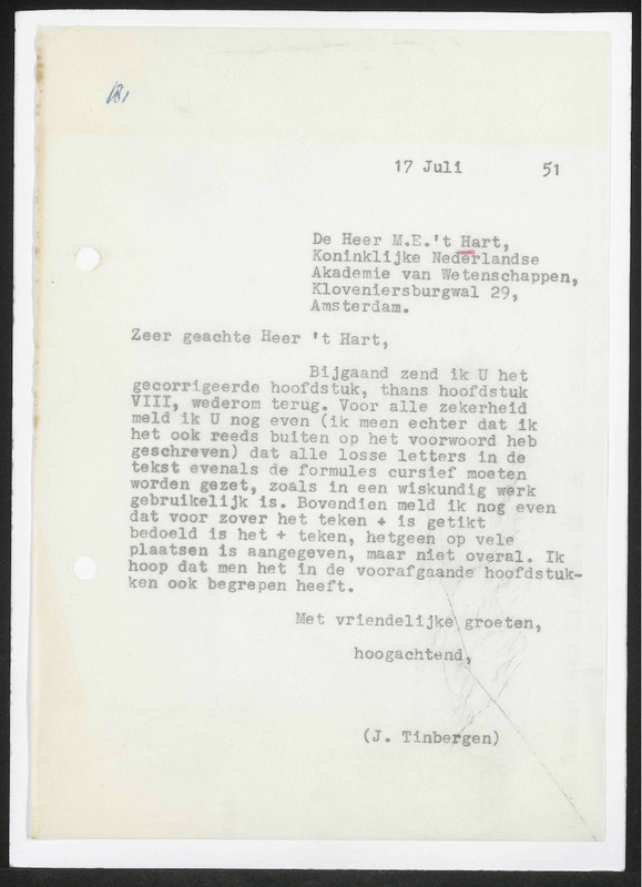 Letter to M.E. 'T Hart