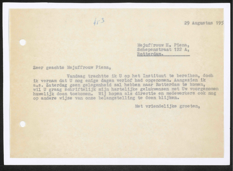 Letter to H. Piena