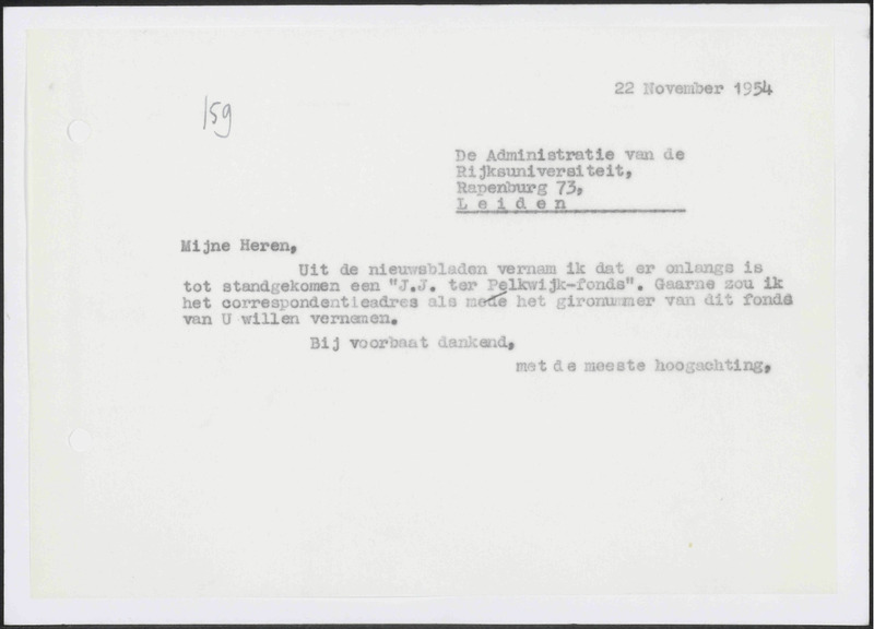 Letter to Rijksuniversiteit te Leiden