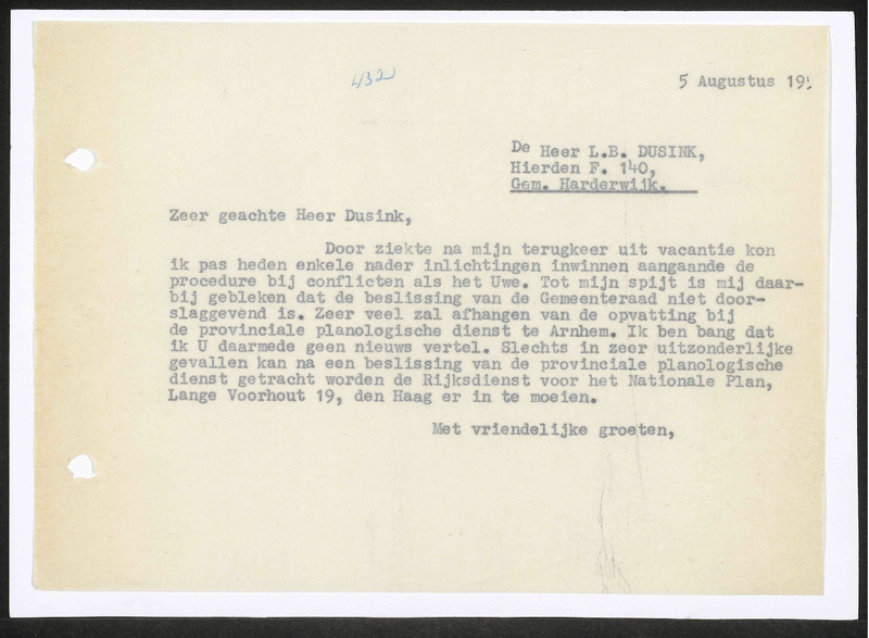 Letter to L.B. Dusink