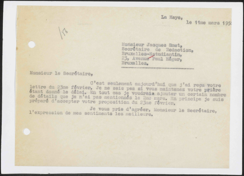 Letter to Jacques Smet
