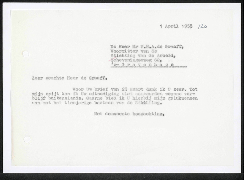Letter to F.H.A. de Graaff