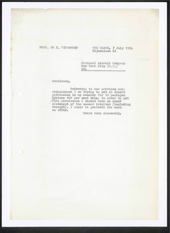 Letter to National Biscuit Company