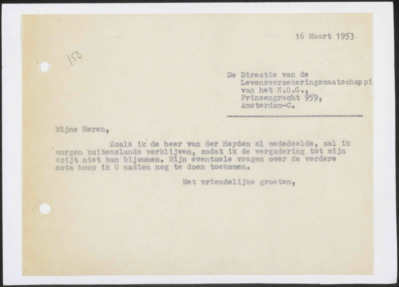 Letter to Levensverzekering-Maatschappij N.O.G.
