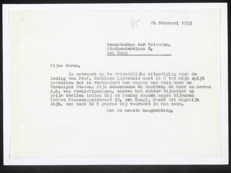 Letter to Genootschap der vrienden (Quakers)