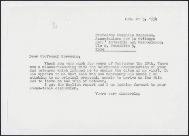 Letter to Pascuale Saraceno