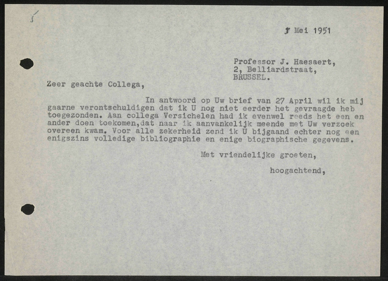 Letter to J. Haesaert