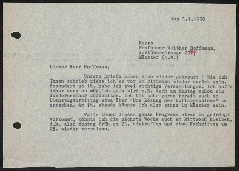 Letter to Walther Hoffmann
