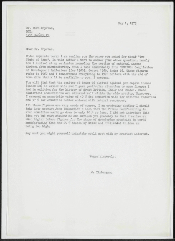 Letter to M. Hopkins