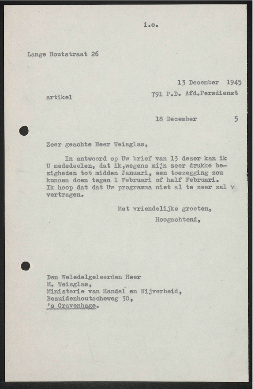 Letter to M. Weisglas
