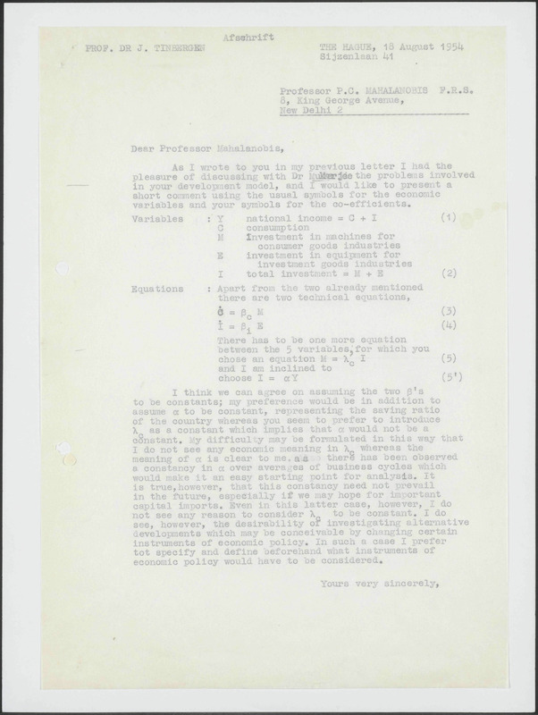 Letter to P.C. Mahalanobis
