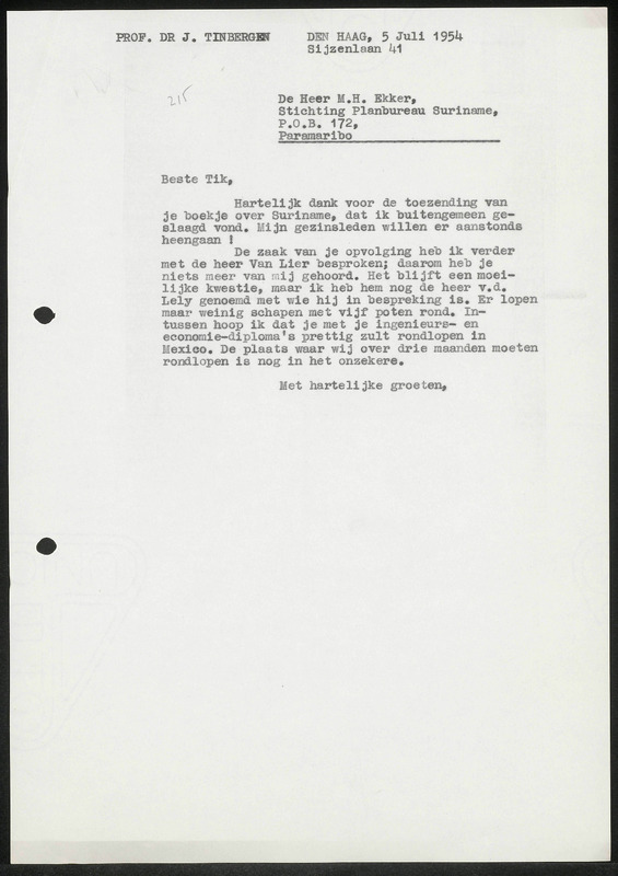 Letter to M.H. Ekker