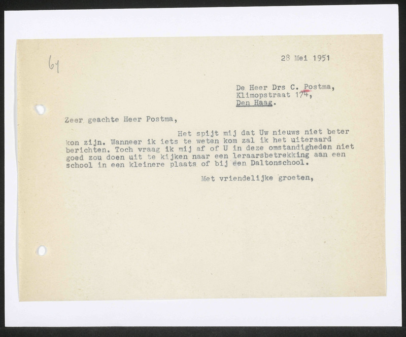 Letter to C. Postma