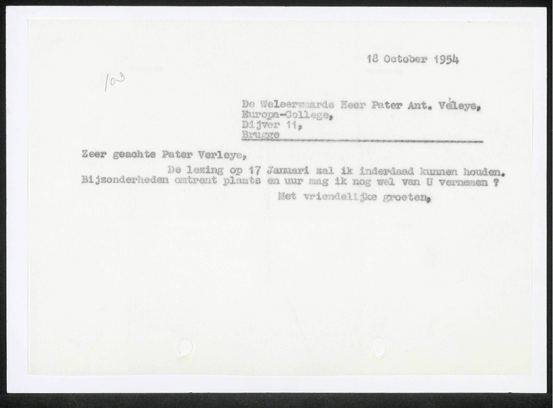 Letter to Verleye
