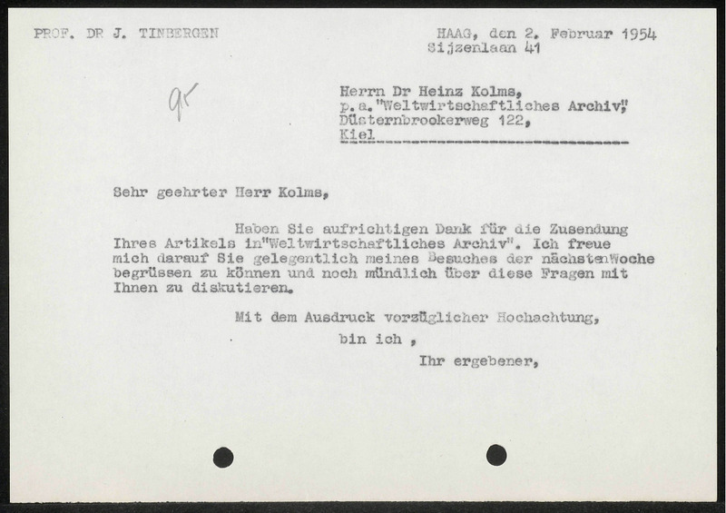 Letter to Heinz Kolms