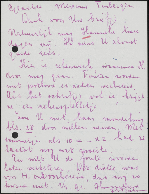 Letter to Hanneke Birkman