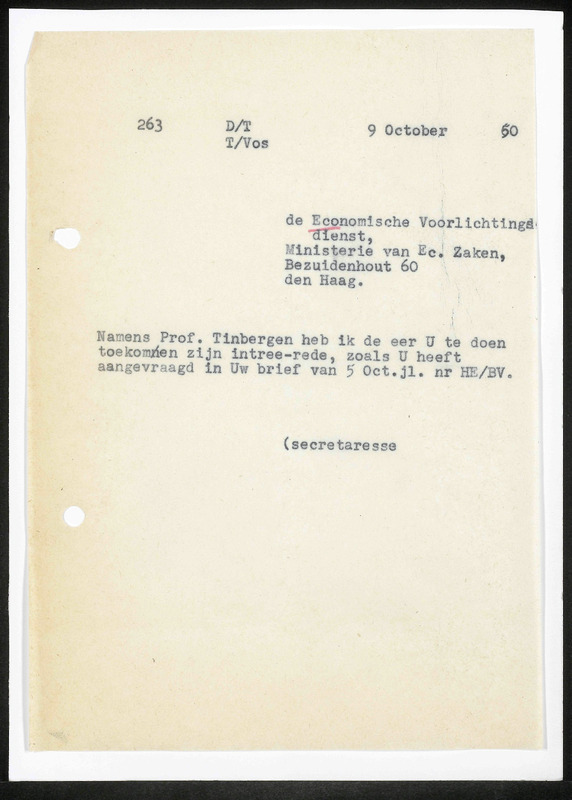 Letter to De Economische Voorlichtingsdienst, Ministerie van Economische Zaken